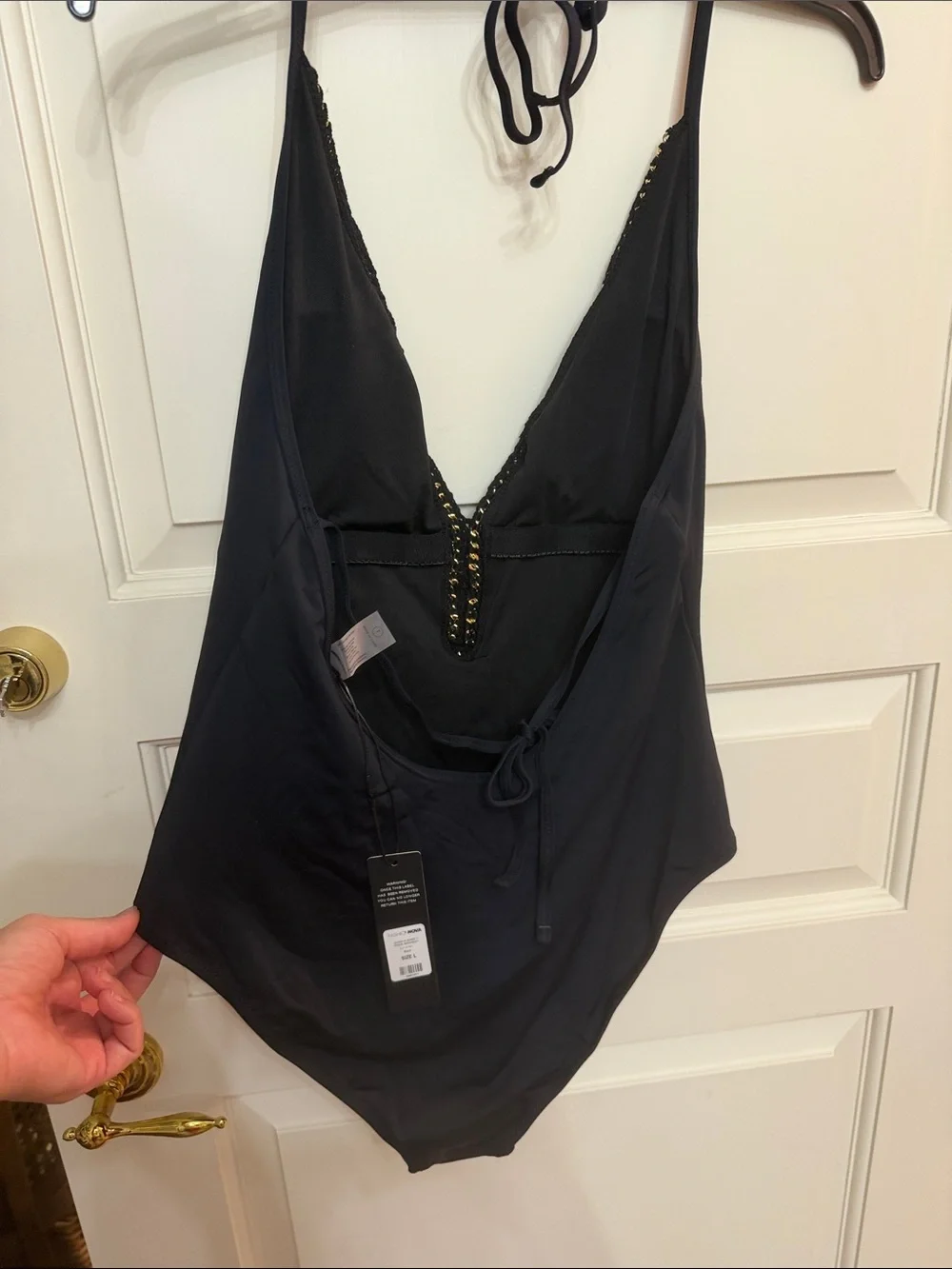 Fashion Nova Black One-Piece Swimsuit with Beaded Trim